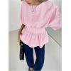 image:imageMakeMeChic Womens Striped Bow Tie Open Back Blouse Half Sleeve Ruffle Dressy Shirt TopsPink