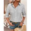 image:imageMakeMeChic Womens Striped Button Down Shirt 34 Sleeve Collared Work Office Blouse TopsGrey