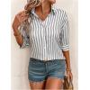 image:imageMakeMeChic Womens Striped Button Down Shirt 34 Sleeve Collared Work Office Blouse TopsGrey