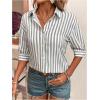 image:imageMakeMeChic Womens Striped Button Down Shirt 34 Sleeve Collared Work Office Blouse TopsGrey