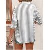 image:imageMakeMeChic Womens Striped Button Down Shirt 34 Sleeve Collared Work Office Blouse TopsGrey