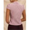 image:imageMakeMeChic Womens Striped Button Down Shirt Cap Sleeve Collared Fitted Blouse TopsMulticolor