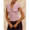 image:imageMakeMeChic Womens Striped Button Down Shirt Cap Sleeve Collared Fitted Blouse TopsMulticolor