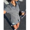 image:imageMakeMeChic Womens Striped Button Down Y2K Shirt Short Sleeve Collared Summer Office BlouseGrey