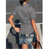 image:imageMakeMeChic Womens Striped Button Down Y2K Shirt Short Sleeve Collared Summer Office BlouseGrey