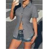 image:imageMakeMeChic Womens Striped Button Down Y2K Shirt Short Sleeve Collared Summer Office BlouseGrey