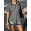 image:imageMakeMeChic Womens Striped Button Down Y2K Shirt Short Sleeve Collared Summer Office BlouseGrey