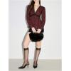 image:imageMakeMeChic Womens Striped Lace Trim Collar V Neck Button Down Shirt Blouse TopsBurgundy