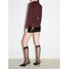 image:imageMakeMeChic Womens Striped Lace Trim Collar V Neck Button Down Shirt Blouse TopsBurgundy