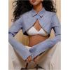 image:imageMakeMeChic Womens Striped Long Sleeve Blouse Button Front Collared Y2K Crop TopsBlue