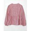 image:imageMakeMeChic Womens Striped Print Tie Front Blouses Long Sleeve Ruffled Hem TopsRed and White