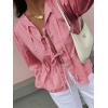 image:imageMakeMeChic Womens Striped Print Tie Front Blouses Long Sleeve Ruffled Hem TopsRed and White