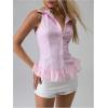 image:imageMakeMeChic Womens Striped Shirt Button Down Sleeveless Ruffle Hem Summer Blouse Collared ShirtsPink