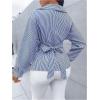 image:imageMakeMeChic Womens Striped Wrap Blouse Top Long Sleeve Asymmetrical Hem Collared Shirt Work TopsBlue