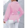 image:imageMakeMeChic Womens Striped Wrap Blouse Top Long Sleeve Asymmetrical Hem Collared Shirt Work TopsPink