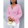 image:imageMakeMeChic Womens Striped Wrap Blouse Top Long Sleeve Asymmetrical Hem Collared Shirt Work TopsPink