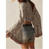 image:imageMakeMeChic Womens Summer Bell Sleeve Floral Tops Wrap V Neck Blouse Tie Front Boho Crop TopsApricot