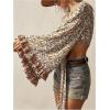 image:imageMakeMeChic Womens Summer Bell Sleeve Floral Tops Wrap V Neck Blouse Tie Front Boho Crop TopsApricot
