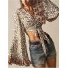 image:imageMakeMeChic Womens Summer Bell Sleeve Floral Tops Wrap V Neck Blouse Tie Front Boho Crop TopsApricot