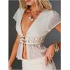 image:imageMakeMeChic Womens Summer Cap Sleeve Blouse Shell Decor Textured Ruffle Hem TopsWhite