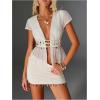 image:imageMakeMeChic Womens Summer Cap Sleeve Blouse Shell Decor Textured Ruffle Hem TopsWhite