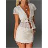 image:imageMakeMeChic Womens Summer Cap Sleeve Blouse Shell Decor Textured Ruffle Hem TopsWhite