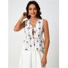 image:imageMakeMeChic Womens Summer Floral Boho Tops V Neck Tie Front Blouse Sleeveless Ruffle Hem ShirtBeige