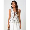 image:imageMakeMeChic Womens Summer Floral Boho Tops V Neck Tie Front Blouse Sleeveless Ruffle Hem ShirtBeige