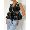 image:imageMakeMeChic Womens Summer Floral Boho Tops V Neck Tie Front Blouse Sleeveless Ruffle Hem ShirtBlack