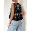 image:imageMakeMeChic Womens Summer Floral Boho Tops V Neck Tie Front Blouse Sleeveless Ruffle Hem ShirtBlack