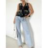 image:imageMakeMeChic Womens Summer Floral Boho Tops V Neck Tie Front Blouse Sleeveless Ruffle Hem ShirtBlack