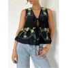 image:imageMakeMeChic Womens Summer Floral Boho Tops V Neck Tie Front Blouse Sleeveless Ruffle Hem ShirtBlack