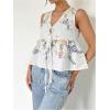 image:imageMakeMeChic Womens Summer Floral Boho Tops V Neck Tie Front Blouse Sleeveless Ruffle Hem ShirtMulticolor