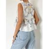 image:imageMakeMeChic Womens Summer Floral Boho Tops V Neck Tie Front Blouse Sleeveless Ruffle Hem ShirtMulticolor