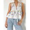 image:imageMakeMeChic Womens Summer Floral Boho Tops V Neck Tie Front Blouse Sleeveless Ruffle Hem ShirtMulticolor