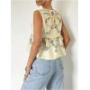 image:imageMakeMeChic Womens Summer Floral Boho Tops V Neck Tie Front Blouse Sleeveless Ruffle Hem ShirtYellow