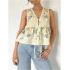 image:imageMakeMeChic Womens Summer Floral Boho Tops V Neck Tie Front Blouse Sleeveless Ruffle Hem ShirtYellow