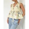 image:imageMakeMeChic Womens Summer Floral Boho Tops V Neck Tie Front Blouse Sleeveless Ruffle Hem ShirtYellow