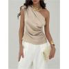 image:imageMakeMeChic Womens Summer One Shoulder Tops Cap Sleeve Ruched Elegant Work Shirt BlouseChampagne