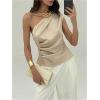 image:imageMakeMeChic Womens Summer One Shoulder Tops Cap Sleeve Ruched Elegant Work Shirt BlouseChampagne