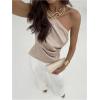 image:imageMakeMeChic Womens Summer One Shoulder Tops Cap Sleeve Ruched Elegant Work Shirt BlouseChampagne