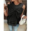 image:imageMakeMeChic Womens Summer Tank Tops Bow Ruffle Tiered Blouse Crew Neck Sleeveless ShirtBlack
