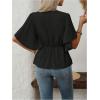 image:imageMakeMeChic Womens Summer Tops Button Down Blouses Dressy Business Casual Outfits V Neck Flare Sleeve Tunic ShirtsBlack
