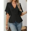 image:imageMakeMeChic Womens Summer Tops Button Down Blouses Dressy Business Casual Outfits V Neck Flare Sleeve Tunic ShirtsBlack