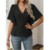 image:imageMakeMeChic Womens Summer Tops Button Down Blouses Dressy Business Casual Outfits V Neck Flare Sleeve Tunic ShirtsBlack