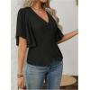 image:imageMakeMeChic Womens Summer Tops Button Down Blouses Dressy Business Casual Outfits V Neck Flare Sleeve Tunic ShirtsBlack