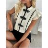 image:imageMakeMeChic Womens Summer Tops Flutter Sleeve Button Down Shirt Mock Neck Elegant BlouseApricot