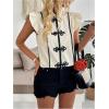 image:imageMakeMeChic Womens Summer Tops Flutter Sleeve Button Down Shirt Mock Neck Elegant BlouseApricot