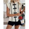 image:imageMakeMeChic Womens Summer Tops Flutter Sleeve Button Down Shirt Mock Neck Elegant BlouseApricot