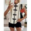 image:imageMakeMeChic Womens Summer Tops Flutter Sleeve Button Down Shirt Mock Neck Elegant BlouseApricot